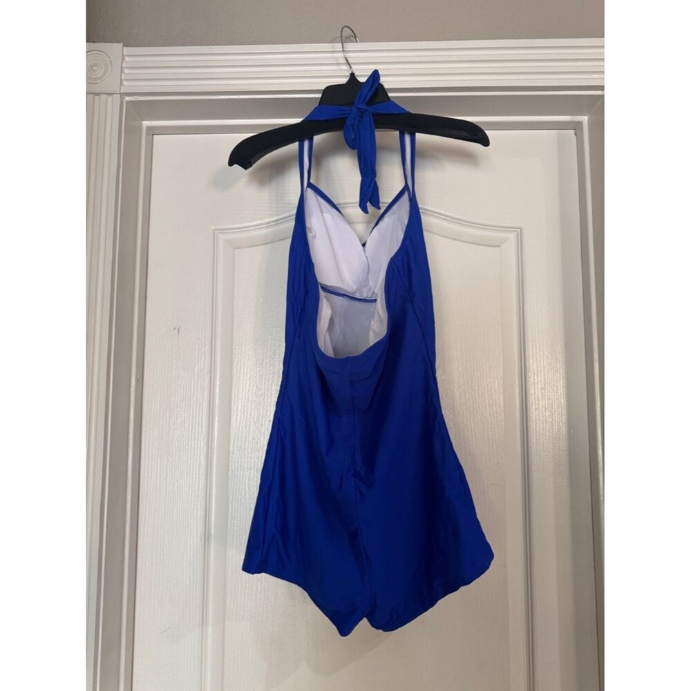 Sovoyontee One Piece Tummy Control Swimsuit Boyshort Retro Sapphire Blue 2XL - Picture 6 of 10